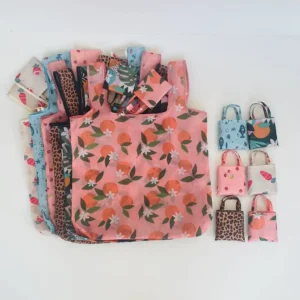 Reusable Eco Friendly Folding Portable Grocery Bags Polyester Foldable Tote Shopping Bag with Pretty Pattern for Daily Use