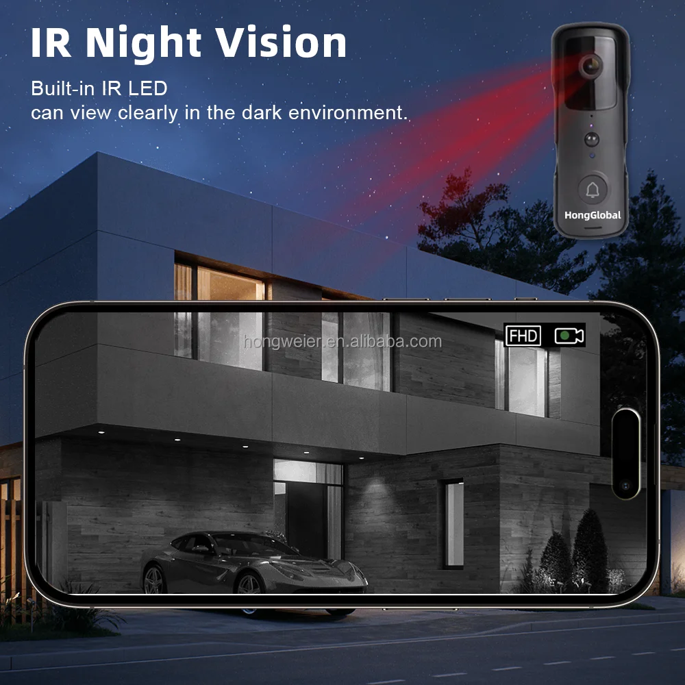 HongGlobal 2MP Surveillance Security CCTV Smart Home Door Bell Camera Tuya IP Outdoor WiFi Video Ring Wireless Doorbell Camera - Image 4