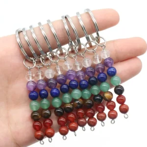 Fengshui Products Natural Healing Meditation Energy Rainbow 6mm 7 Chakra Beads Crystal Keychain Gemston DIYe Beads Yoga Keychain Pack of 100