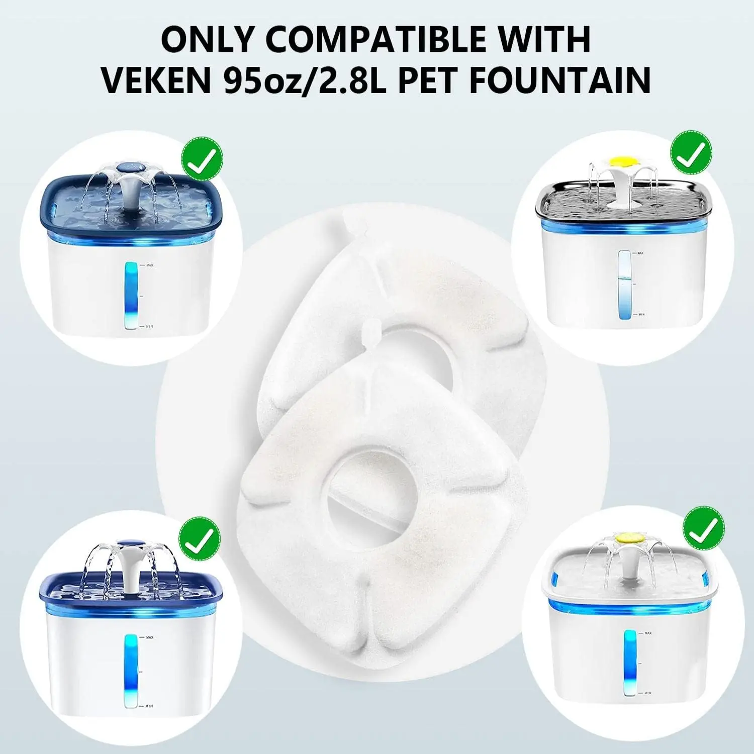 8Pack Pet Fountain Filter Set s Filtration System Sponges for Veken Automatic Pack of 2 - Image 3