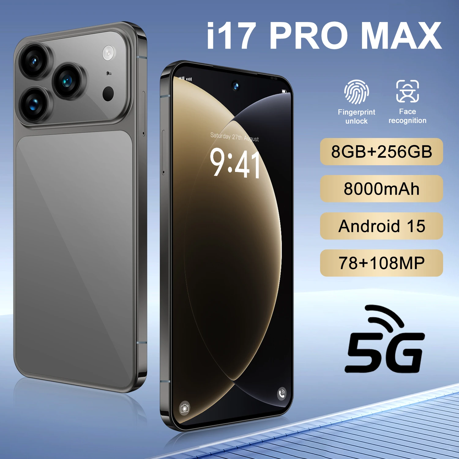 I17 17 Pro Max 5G Smartphone 7.3 Inch Display 8GB+256GB Storage 10 Core MTK Cellphone - Image 3