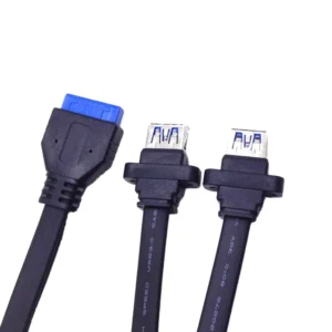 IDC 20 Pin USB 3.0 Extension Data Cable Screw Panel Mount to Motherboard Female to 2 Separate Flat Cords Cord