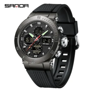 SANDA 6191 Multi-function Sport Stopwatch Men's LED Electronic Watch for Men Digital Watches 50M Life Waterproof Clock for Male Pack of 2