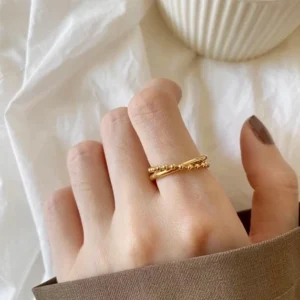 Ins Style Pvd Gold Plated Double Layer Beads Cross Index Finger Ring Fashion Jewelry for Women