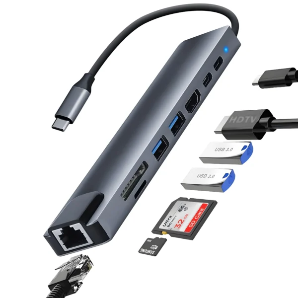 Multi Function Adapter Multi-functional 8 in 1 Usb 3.0 Type c Hub Multi Function Adapter for ...