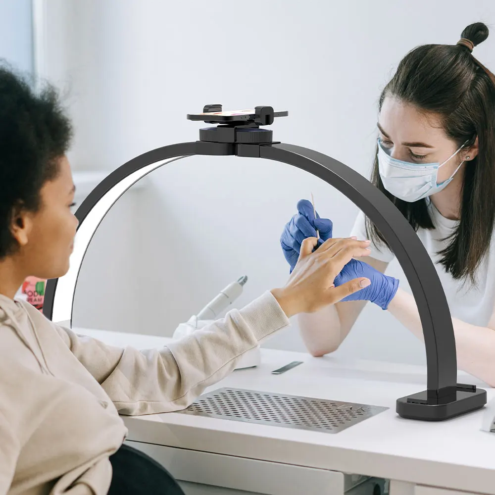 Foldable Half Moon LED Lamp Nail Light with Phone Holder Face Beauty Led Table Lamp Nail Salon Lash Working Desk Table Lamps - Image 3