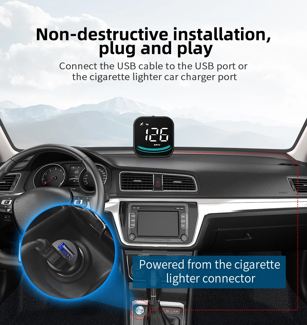 New Generation Windshield HUD Auto Car GPS Speedometer with KMH MPH Display Overspeed Alarms & Clock Function - Image 3