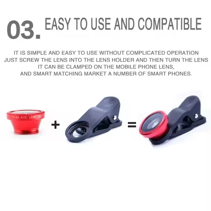 3-in-1 Fisheye Wide-angle Miniature Camera Lens 3IN1 Zoom Fisheye Lens with Smartphone Clip Pack of 100 - Image 4