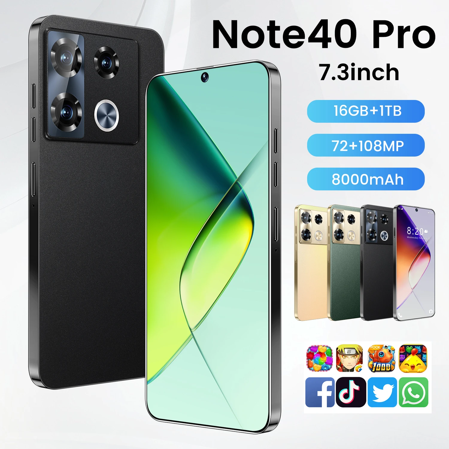 Note 40 Pro 16+1TB 5G Smartphone 7.3 Inch Unlocked Dual SIM Octa Core 8000mAh Battery English HD Display - Image 4