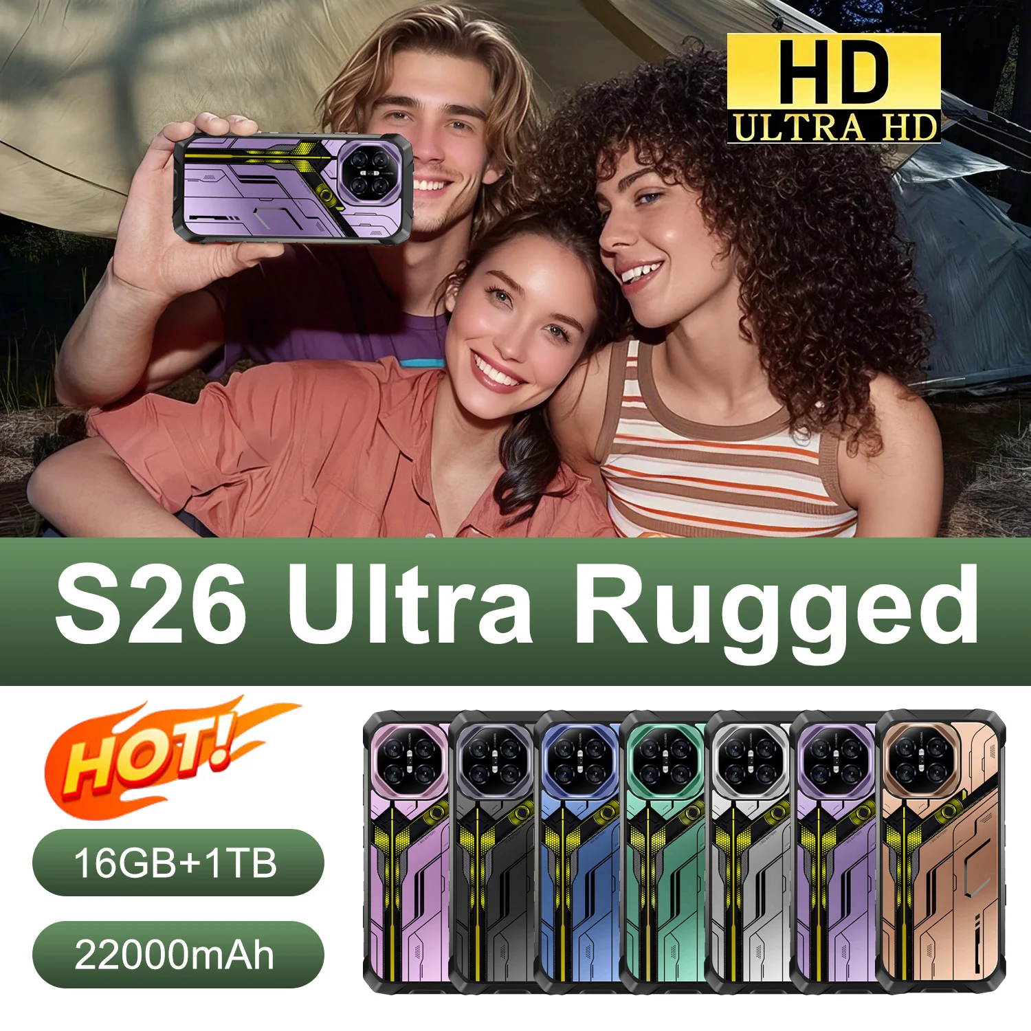 Smartphone S26 Ultra Rugged 5G CDMA LTE HD OLED 90Hz Gaming Display Android 15 Three-Defense Night Vision Shockproof 22000mAh - Image 2