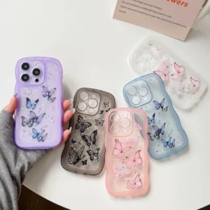 Bling Glitter Butterfly Arc Wave Bumper Back Cover 15 16 Pro Max Plus XR XS Max 11 12 13 14Pro Case for iPhone 17