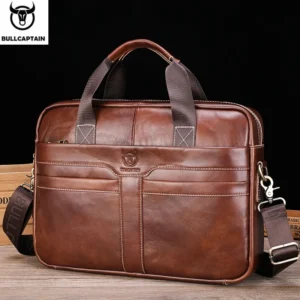 BULLCAPTAIN Men'S Leather Briefcase Large Capacity Multi-functional Casual One-shoulder Messenger Bag Laptop Bag Pack of 2