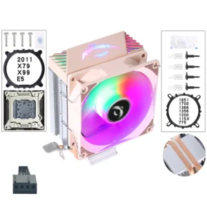 QiuzAim 12th Generation X79 Air-cooled 2-heat Pipe CPU Heat Sink 90mm Computer 4-pin PWM Fan 1700 Silent 1150/1151/1200/2011/x99