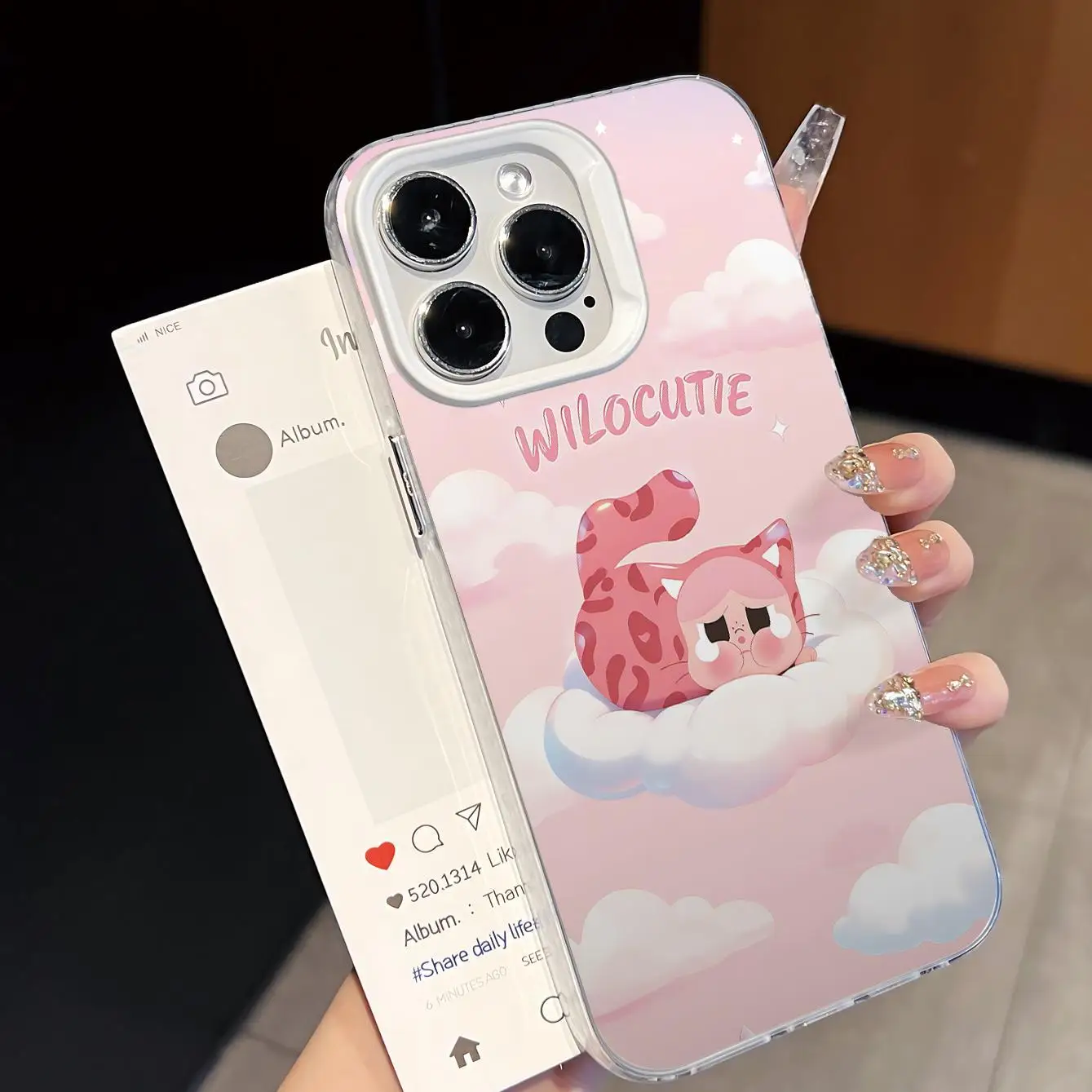 Kawaii Cloud Cat TPU for 11-17 Case Pink Glitter Shockproof Anti-Fingerprint Lens Protection Pack of 5 - Image 2