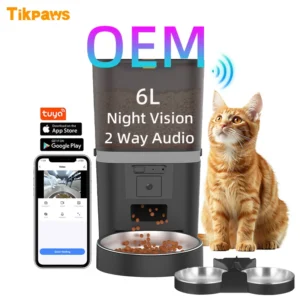 OEM 6L Automatic Pet Feeder With Camera Tuya App Control 2 Way Audio Dog Dry Food Dispenser Wifi Smart Cat Feeder With Camera Pack of 8