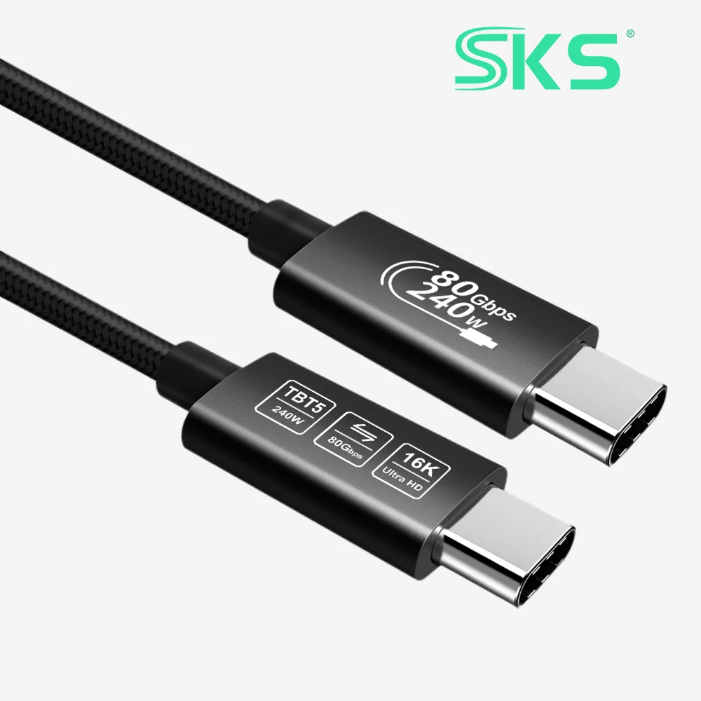 PD240W 5A USB-C Braid Shielding Cable 16K60Hz Fast Charging Thunderbolt 5 for Mobile Phones Power Banks Computers Cameras