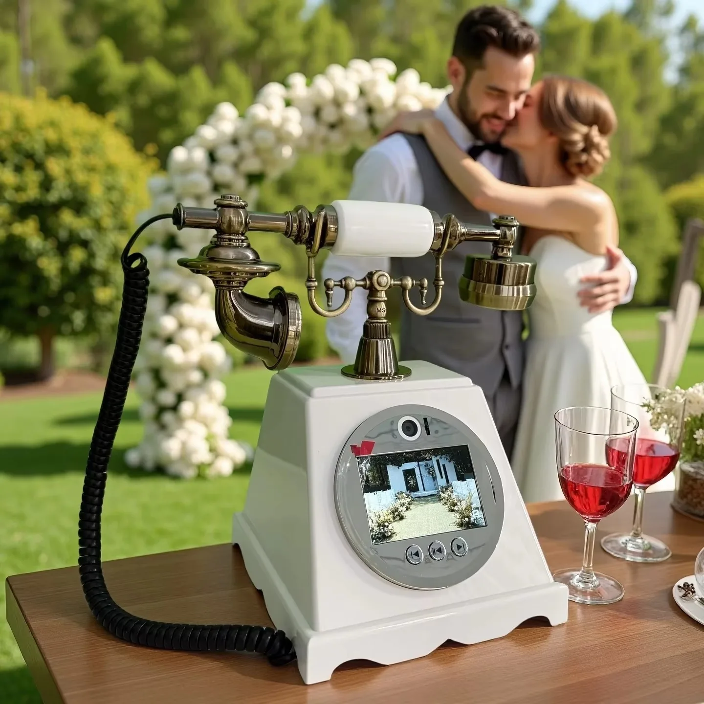 Vintage Video Guestbook Telephone Full HD 1080P 32GB Storage ABS Material Antique Luxury for Weddings Home Hotels