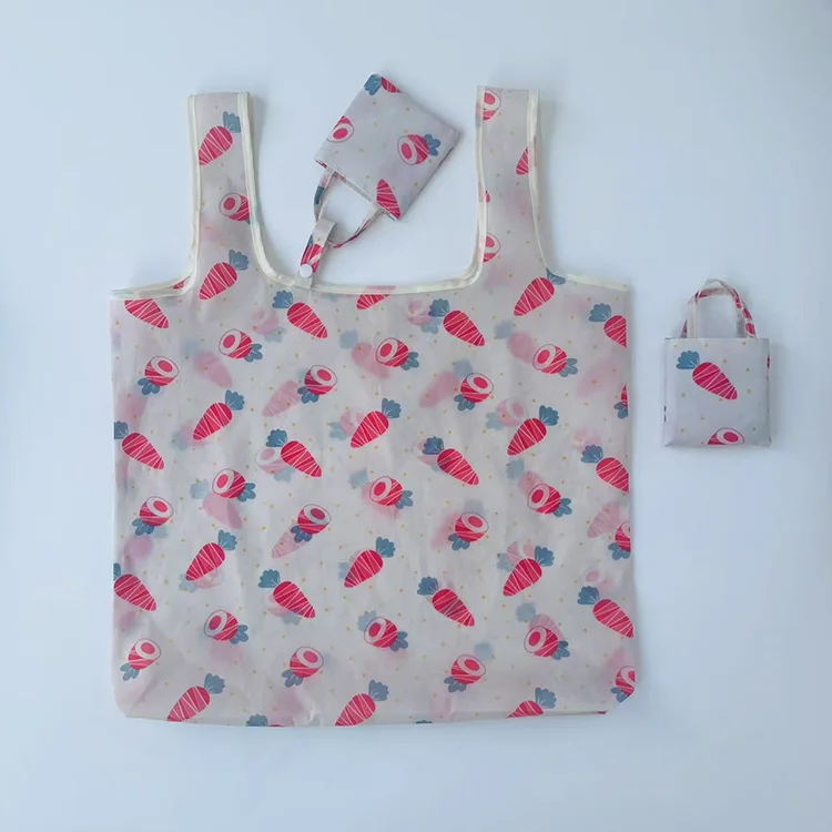 Reusable Eco Friendly Folding Portable Grocery Bags Polyester Foldable Tote Shopping Bag with Pretty Pattern for Daily Use - Image 3