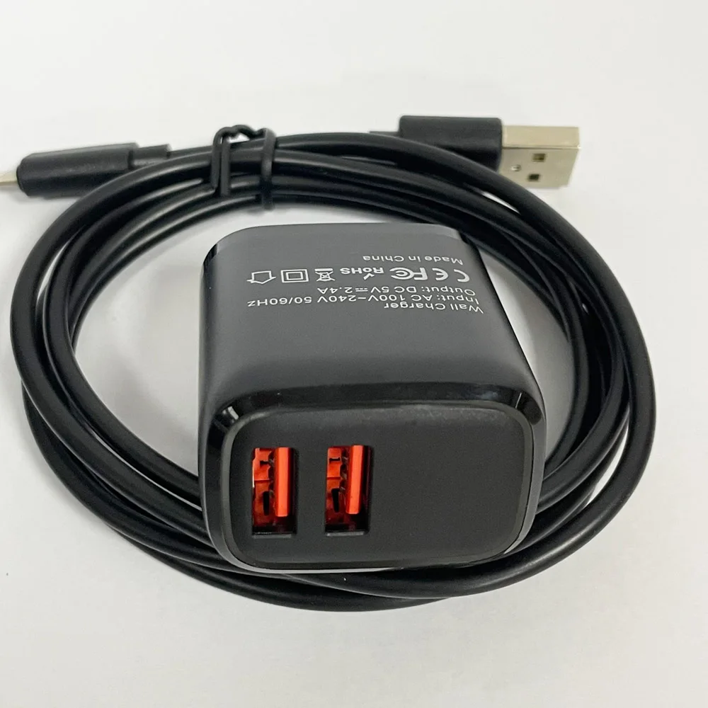 Retail Box Packing Cheap Price 12W Black US Plug Double USB Mobile Phone Charger with USB to 8 Pin Cable Set for IPad/AirPods Pack of 50 - Image 4