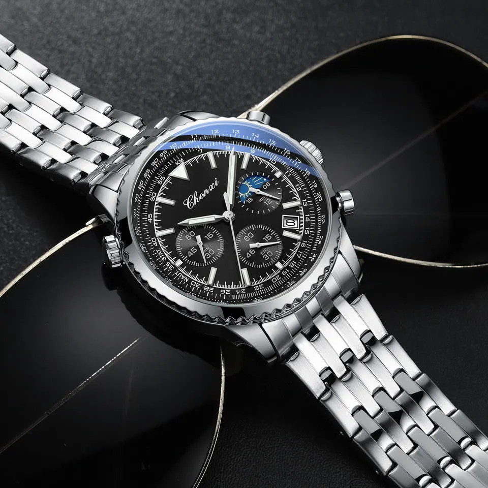 Custom Unique Stainless Steel Bracelet Chrono Men Watch Fashion Casual Calendar Business Quartz Male Watches Luxury Top Brand - Image 3