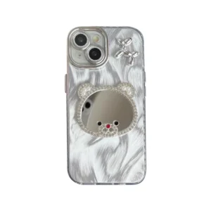 Rhinestone Bear Mirror Case Camera protection Fashionable Women's Luxury Design Phone Cover for 16 15 for iphone 17Pro Max Pack of 5