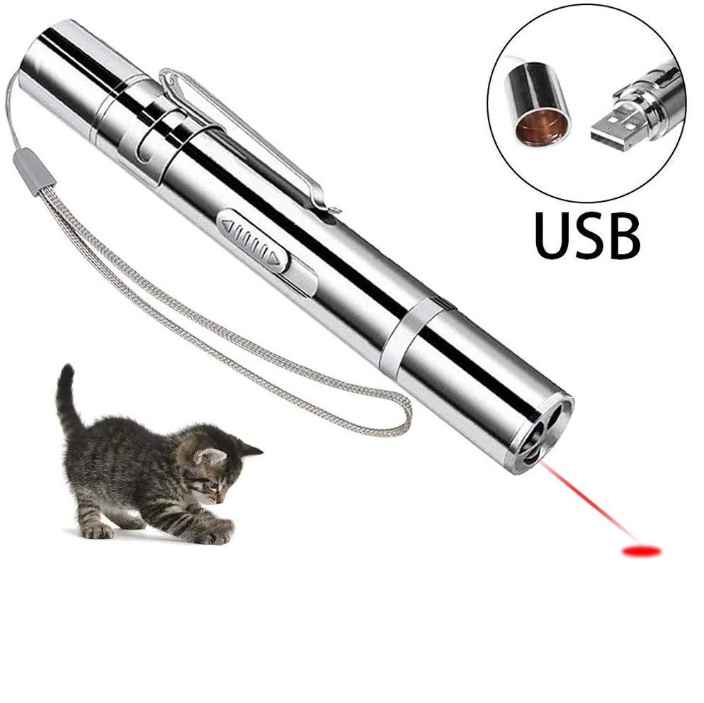 Durable Usb Rechargeable Laser Custom Electronic Pet Funny Interactive Cat Toy Laser Funny Cat Pen Metal Persian Cats Kittens Pack of 10