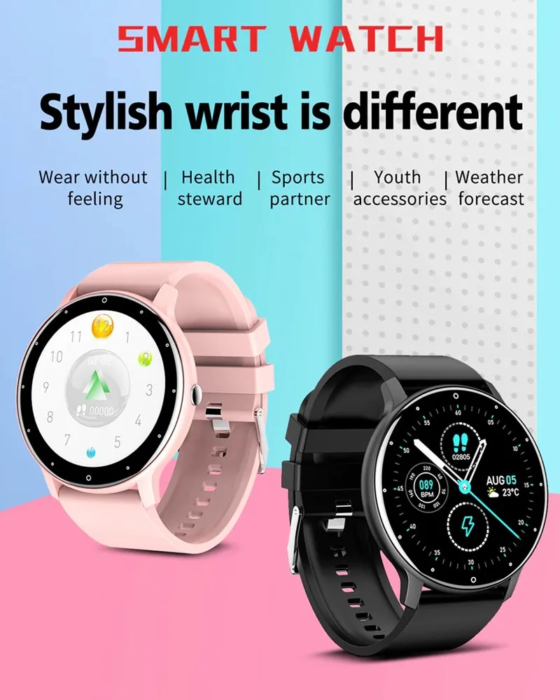 ZL02D Men Smart Watch Full Touch Screen Sport Fitness Tracker IP68 Waterproof Bluetooth Smartwatch for Men Women Smartphone Pack of 5 - Image 3