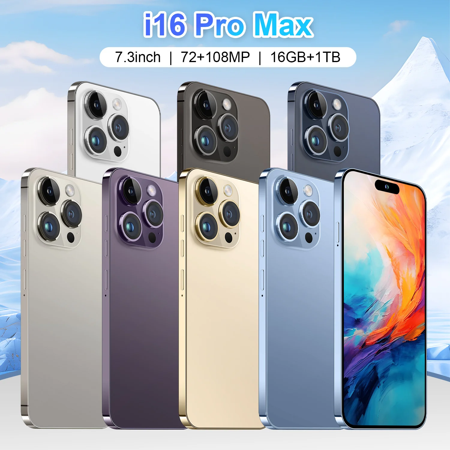 I16 PRO MAX 6.7inch HD Large Android 14 Smartphone 16MP 2+16 Deca Core Snapdragon 800 Series 108MP Rear 65W CDMA - Image 2