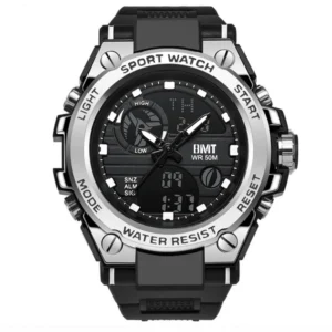 Men's Luxury Dual Display Sports Digital Watches with Alloy Ring Waterproof and Water Resistant Featuring Stop Watch and Alarm