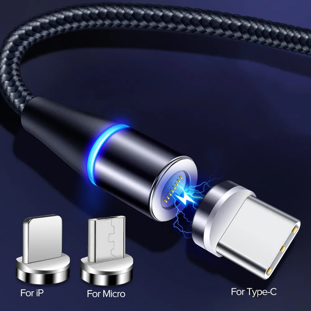 3 in 1 Braided 3A Magnetic Charging Cable Micro USB Type C Charger Cable with Led Light for Android Pack of 50 - Image 4