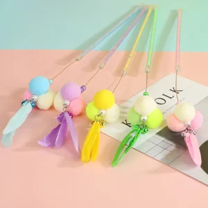 Wholesale Custom Pet Interactive Movement Cat Toys Plush Ball Bell Feather Interactive Pet Cat Teaser Wand Toys for Cats Pack of 100