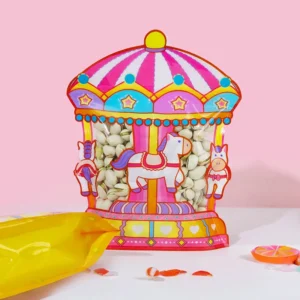 In-Stock Hot-Selling Self-Standing Gift Bags with Cartoon Carousel Patterns - for Packaging Children's Food Candies & Cookies