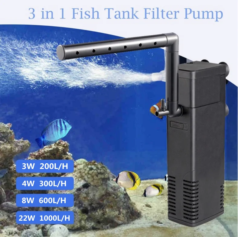 Small 3-in-1 Plastic Low Water Level Aquarium Filter Submersible Built-in Oxygenation Water Purification Fish Tank Filter Pack of 2 - Image 2