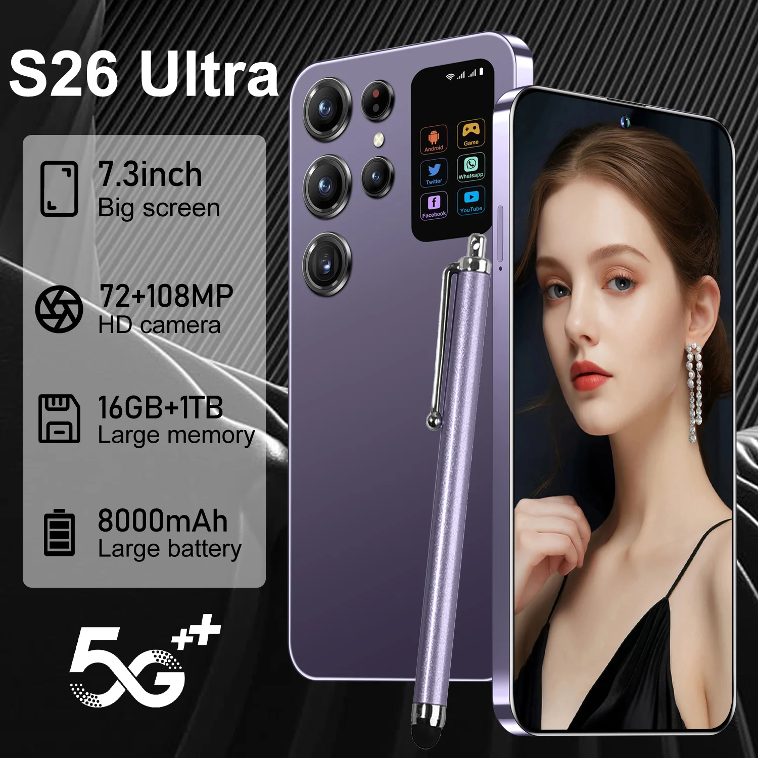 Budget Edition Unlock S26 Ultra 5G Smart Mobile Phone 7.3-inch HD Screen 16GB RAM+1TB Storage Deca Core Processor - Image 3