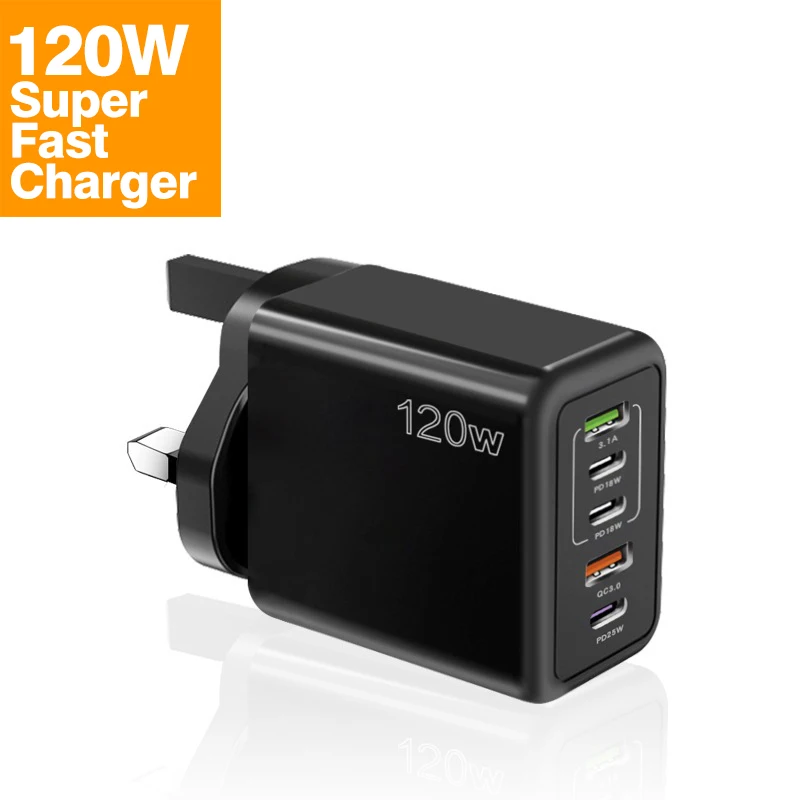 120W 5 Ports Fast Wall Charger Block Plug USB Charging Station Power Strip Adapter 3PD Type C and 2 USB a Mobile Phone Chargers Pack of 10