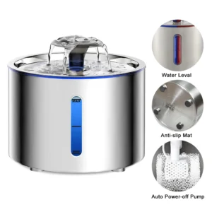 84oz/2.5L Stainless Steel Automatic Water Fountain Auto Power-off with LED Light Non-slip Mat Dog Dispenser Pack of 2