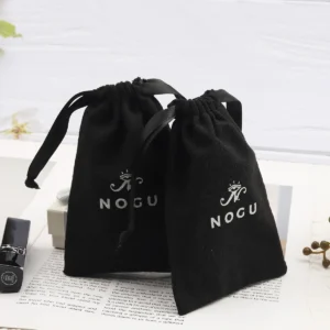 Promotional Custom Logo Printed Black Canvas Pencil Gift Packaging Bag Soft Drawstring Canvas Jewelry Cosmetic Dust Pouches Pack of 100