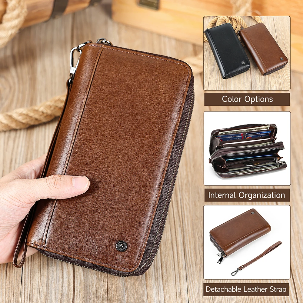 MARRANT Men Leather Clutch Bag Large Capacity Cell Phone Pouch Money Bag Leather Purse for Men's Genuine Leather Wallet Pack of 3 - Image 2