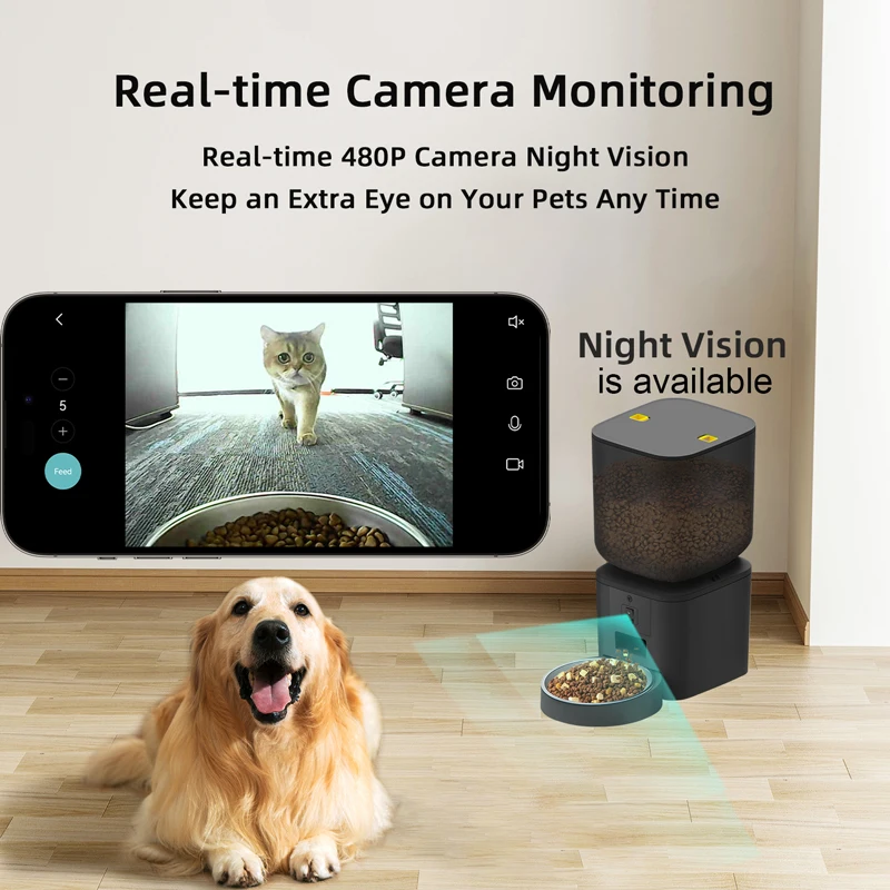 OEM 7L Cat Food Dispenser With Camera Timer Dry Food Tuya Voice Recording Night Vision Automatic Pet Feeder With App 7L Capacity Pack of 12 - Image 4