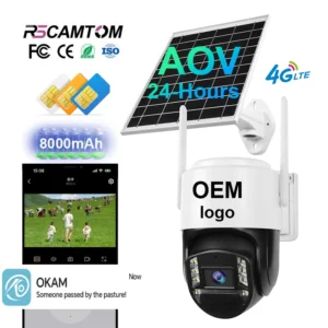 Rscamtom 2K Outdoor AOV 24-Hour Online Video Recording 4G Security Camera Full Color Night Vision Two-Way Audio 4G Solar Camera Pack of 2