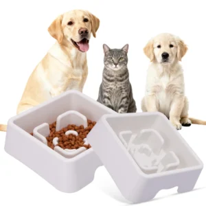 Custom Eco-Friendly Plastic Durable Square Shape 6-Cup Non-Slip Slow Feeder Dog Cat Bowl Customized Color Travel Use Easy Clean Pack of 2