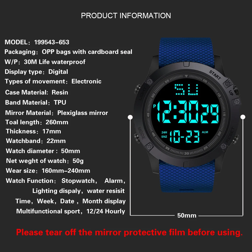 Cheap Price Men's Sport Digital Watch Stop Watch Luminous Water Resistant 3BAR Soft TPU Band Resin Back Light Alarm Electronic Pack of 20 - Image 3