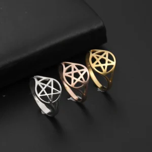 Fashion Stainless Steel Pentagram Star Finger Ring Jewelry 18k Gold Plated Yoga Men Women Ring Pack of 30