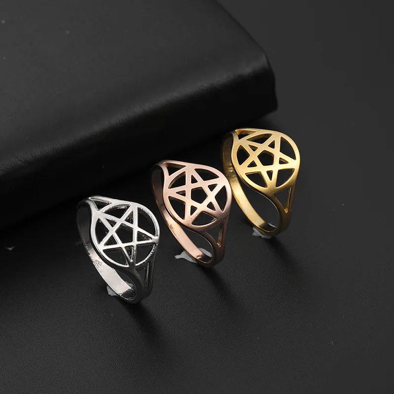 Fashion Stainless Steel Pentagram Star Finger Ring Jewelry 18k Gold Plated Yoga Men Women Ring Pack of 30
