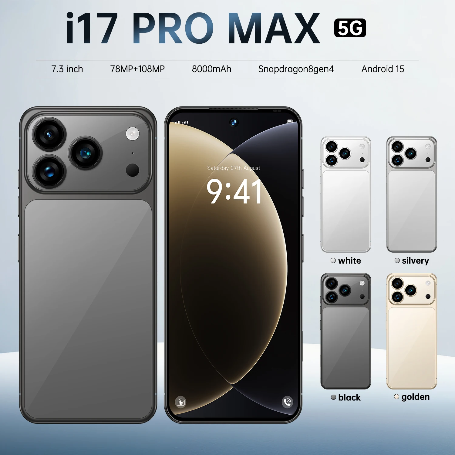 Big Screen I17 Pro Max 5G Smartphone Brand-New Dual SIM MTK Processor HD Screen for Gaming Global Version Pack of 2