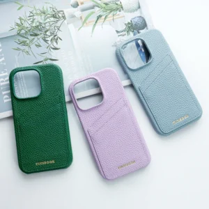 Custom Designer with Card Holder Shockproof Real Wallet Back Cover Genuine Pebble Leather Case for Iphone