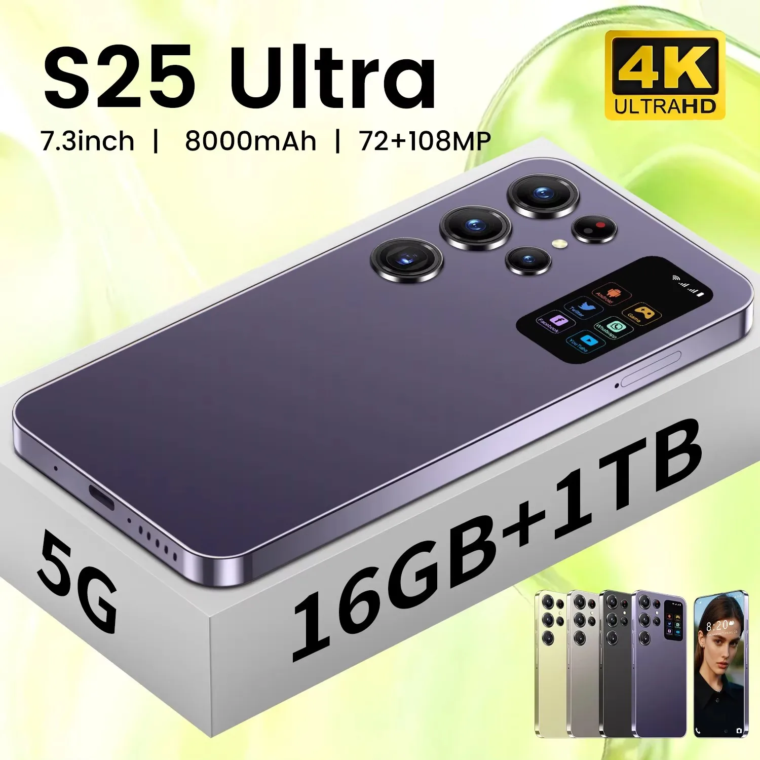 Best Selling S25 Ultra 5G Smartphone 7.3" OLED HD Display 90Hz Deca Core CPU 108MP Rear Camera LTE CDMA 8000mAh - Image 3