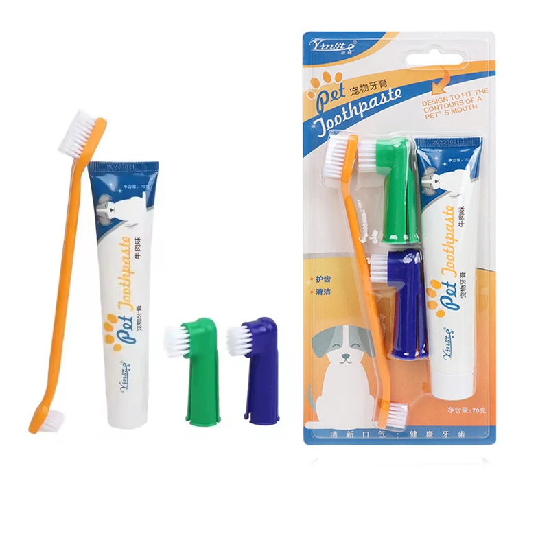 4pcs Pet Toothbrushes and Toothpaste Set Oral Hygiene Kit Cats Dogs Teeth Cleaning Toothpaste Kit Pack of 50