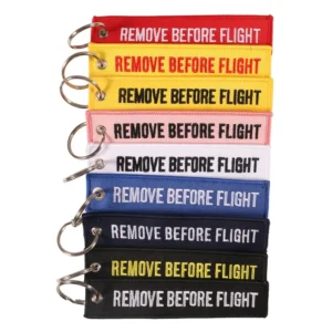 Fabric Embroidery Custom Bike Car Motorcycle Aviation Keychain Accessories Wholesale Keychains REMOVE BEFORE FLIGHT Pack of 2