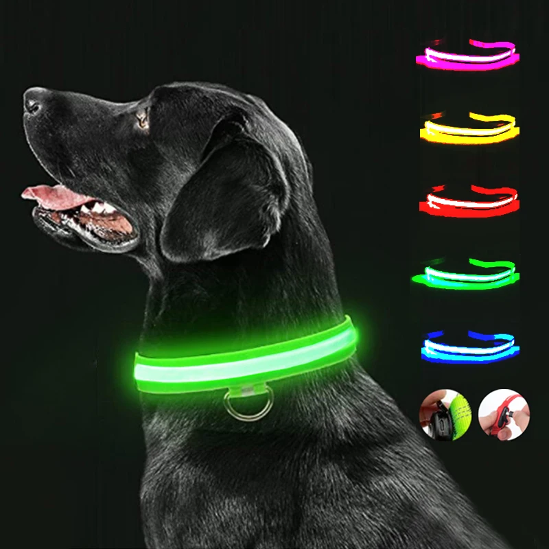 Electronic Pet LED Dog Collar Adjustable Flash Recharge Pet Collars Reflective LED Collar for Dog Night Anti-Lost Dog Products Pack of 2